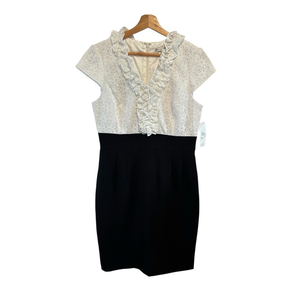 NWT Vintage Sandra Darren Black White Floral Eyelet Dress Size 12